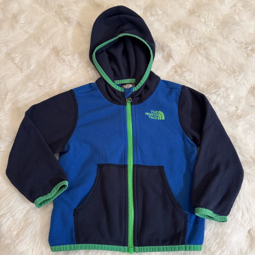 The North Face Kids Blue and Green Fleece Jacket w/Hood: Sz 12-18 months